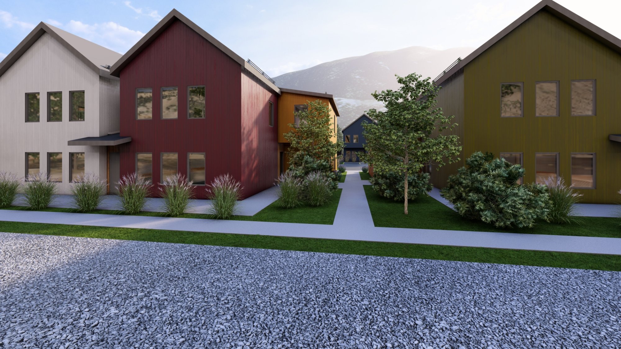 Pedestrian pathway between residential units